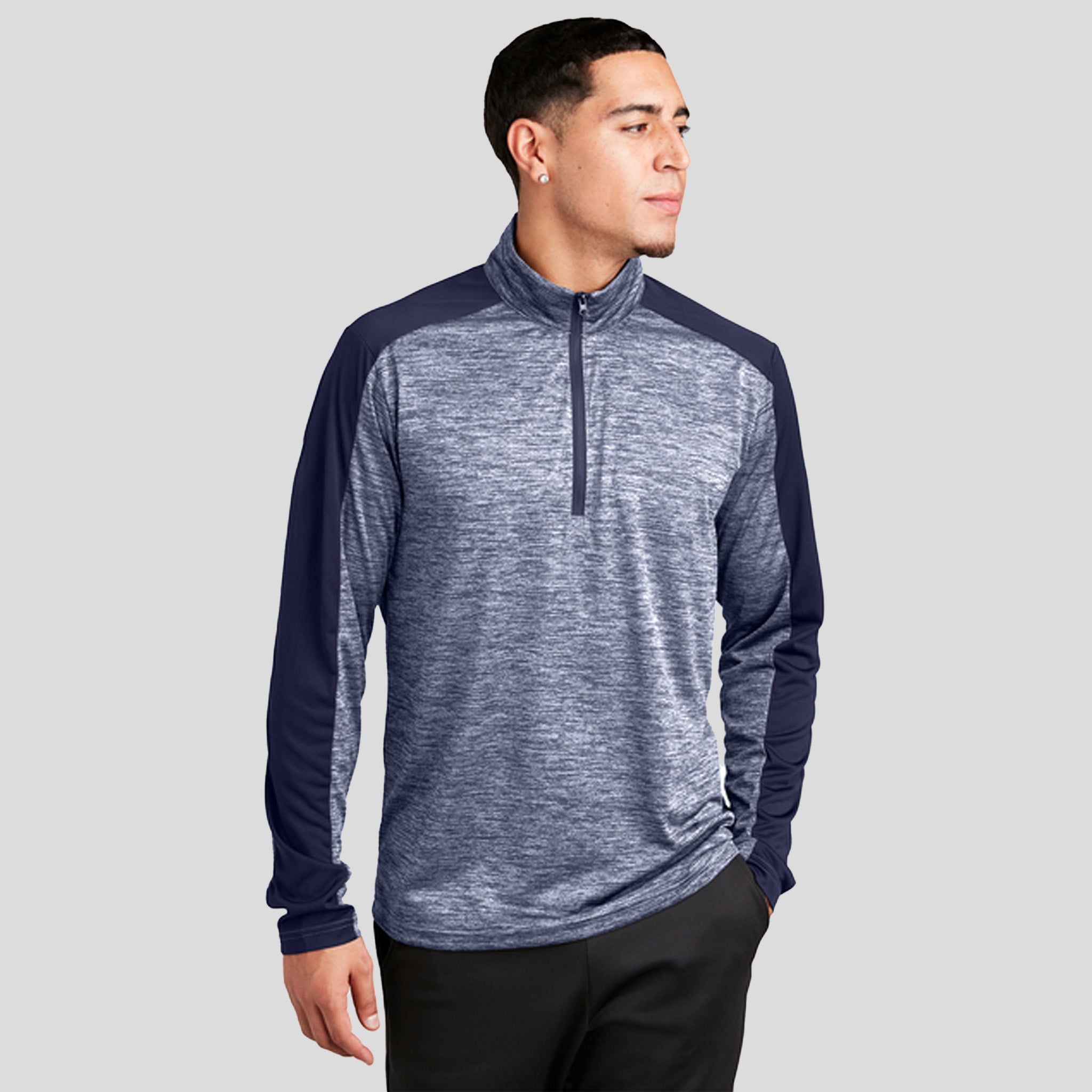 PosiCharge® Electric Heather Colorblock 1/4-Zip Pullover | True Navy Electric/True Navy