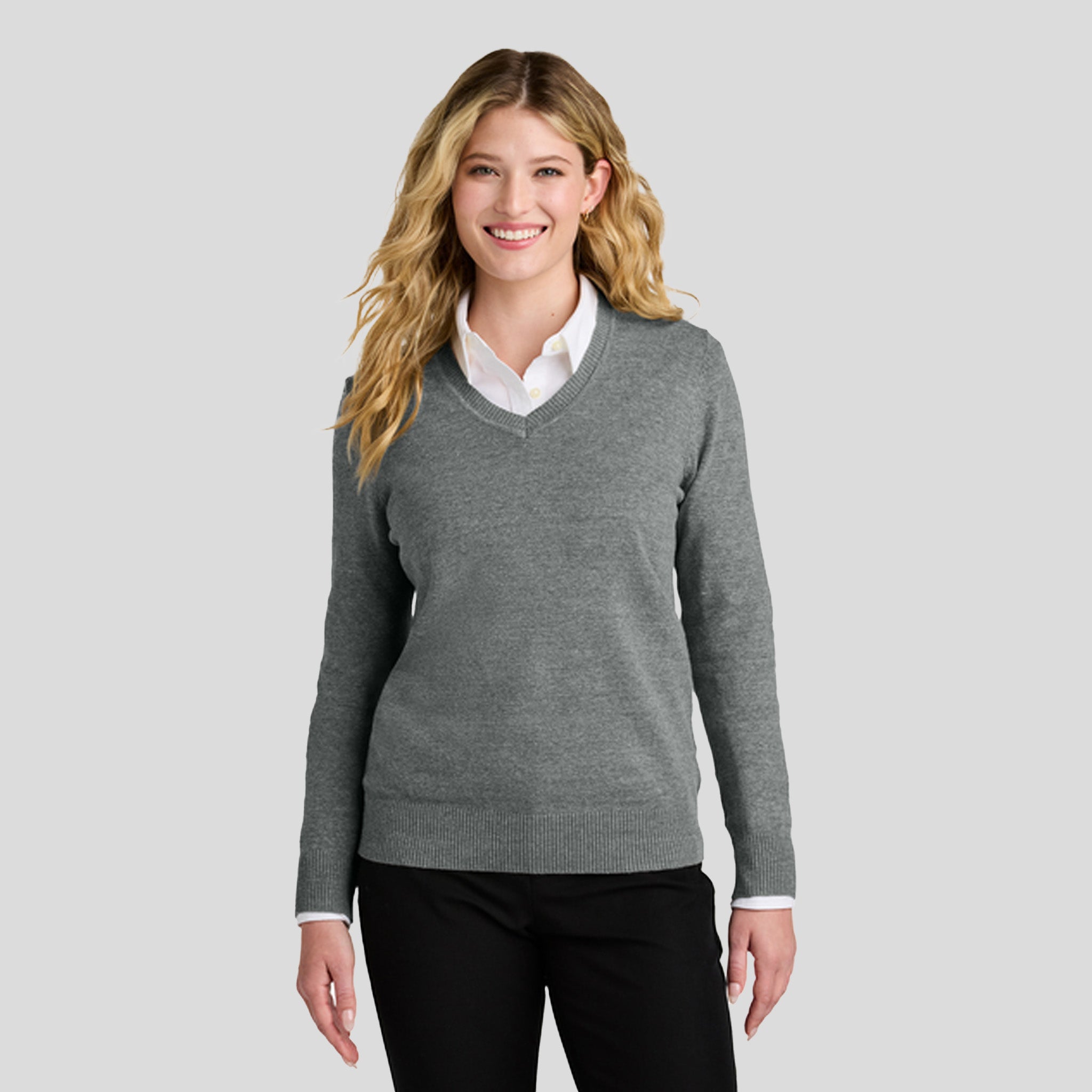 Women’s Easy Care V-Neck Sweater | Medium Heather Grey
